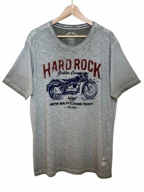 Hard Rock Orlando Motorcycle Guitar Graphic Tee T Shirt Gray Short Slv Men Sz XL